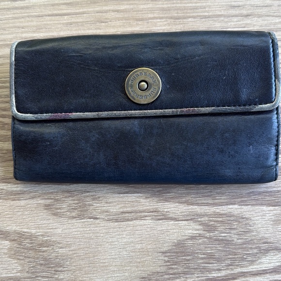 Burberry Black Leather Plaid Trim Wallet - Picture 1 of 16